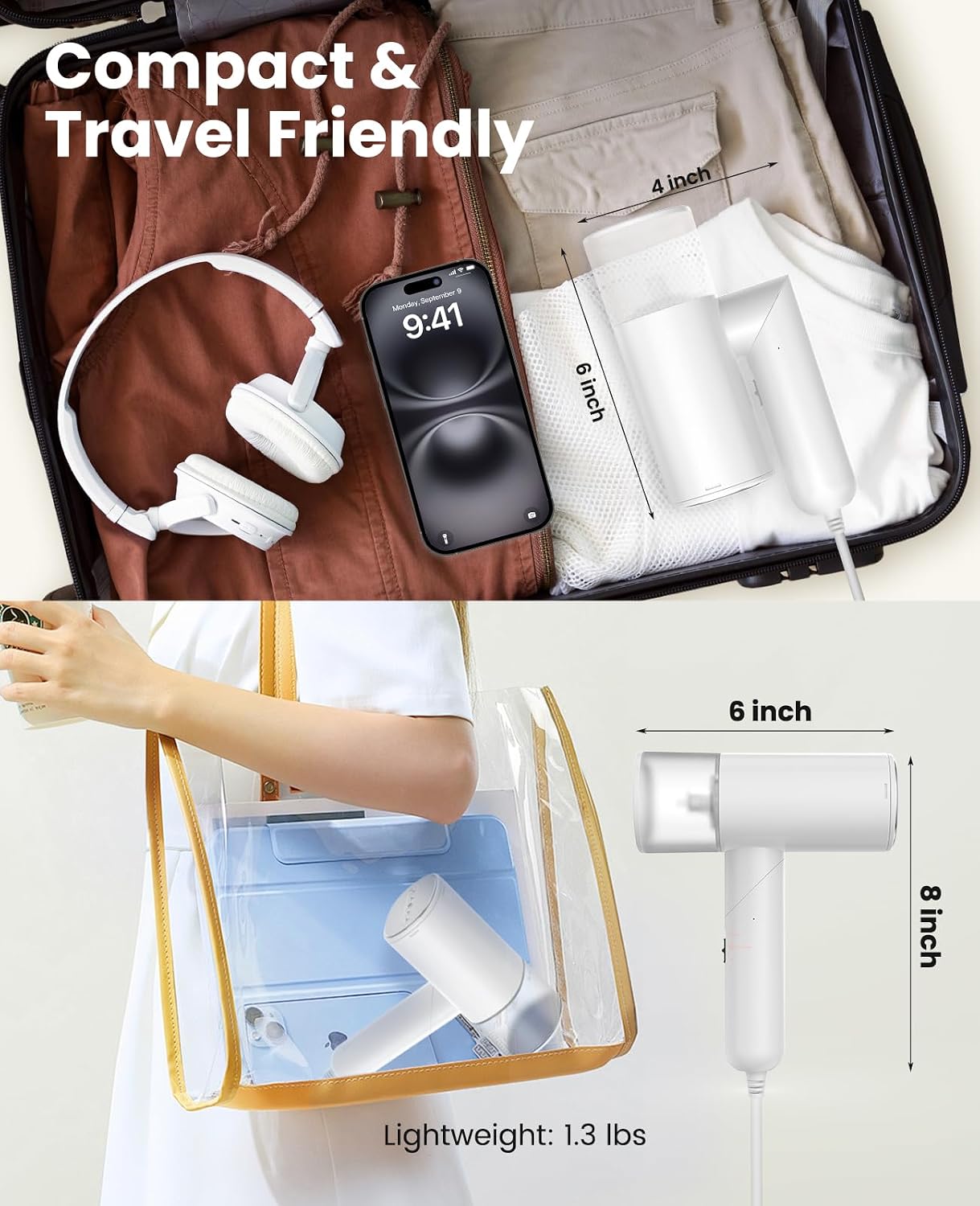 Handheld Steamer for Clothes, 1200W Foldable Travel Steamer, 20 Sec Preheat Garments Wrinkle Remover, 120V Portable