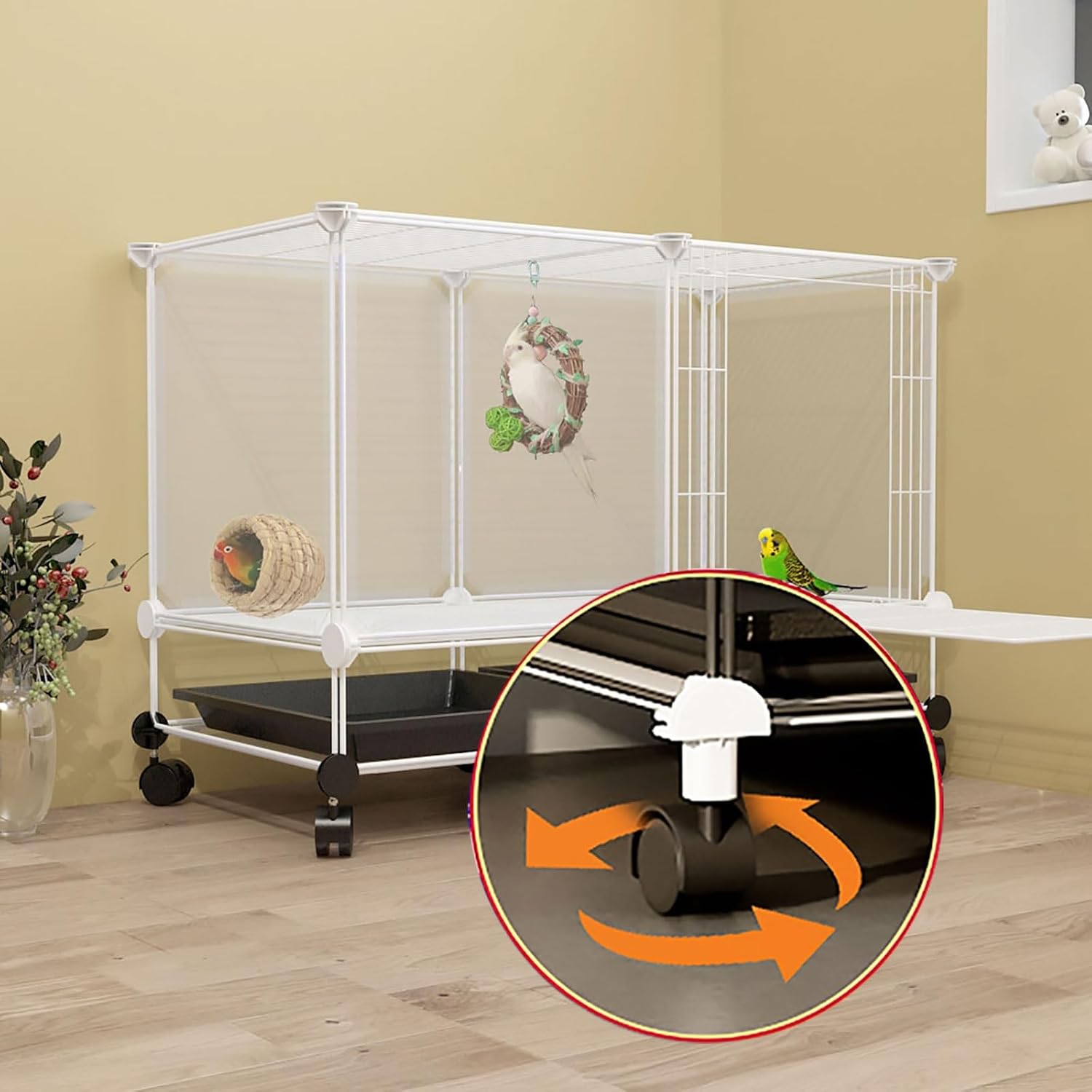 Cat Cages, Rabbit Cage Small Animal Cages Bird Cage Pet Playpen Puppy Pen with Door Indoor/Outdoor DIY Metal Pet Fence