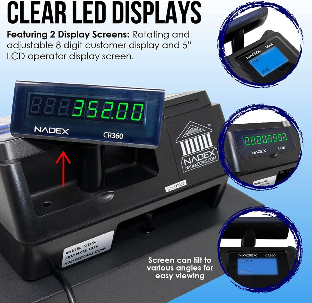 CR360 Cash Register, 4700 Lookups 50 Dept 50 Clerks, Quick Load Thermal Printer, Compact Size, Cash and Coin Drawer