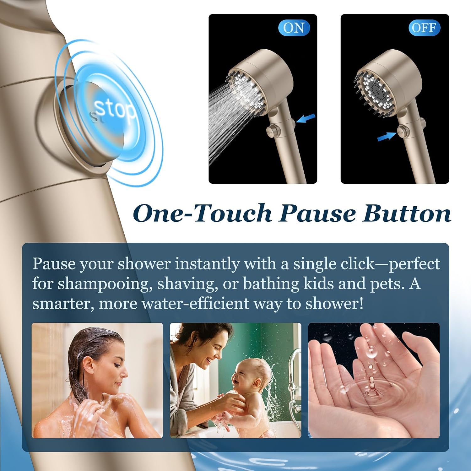 Filtered Shower Head with Handheld, High Pressure Shower Filter Head | ON/OFF Switch, Anti-clog Nozzles, 4 Spray