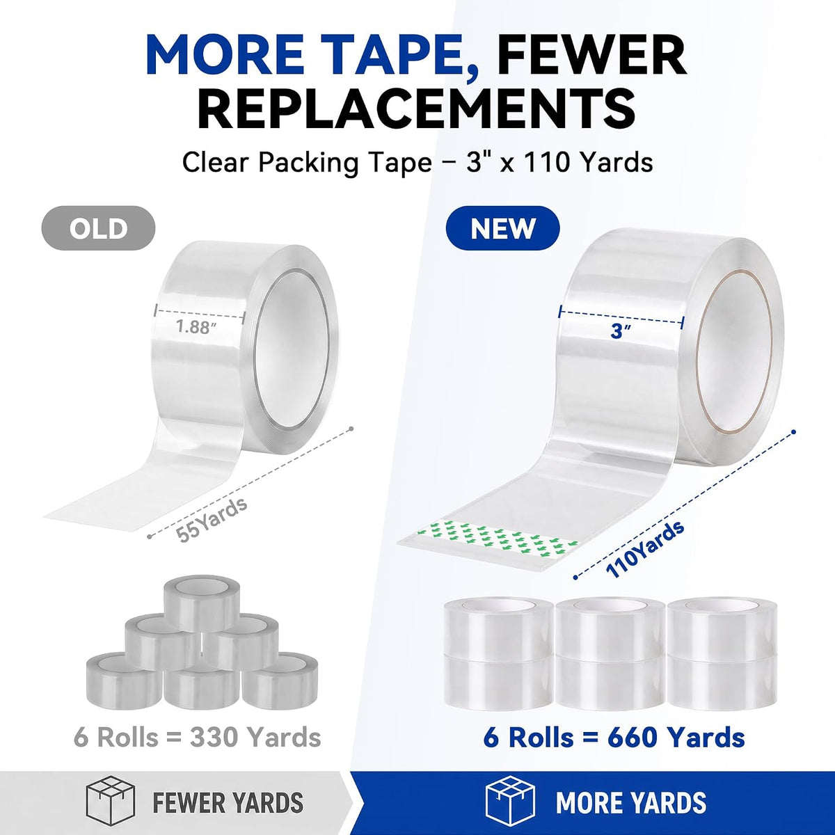 Heavy Duty Packing Tape 6 Rolls, 3 Inch Wide 2.0 Mil 110 Yards