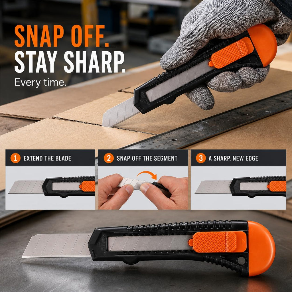12-Pack Utility Knife, Retractable Box Cutter for Cartons, Cardboard and Boxes, 18mm Wider Razor Sharp Blade, Smooth