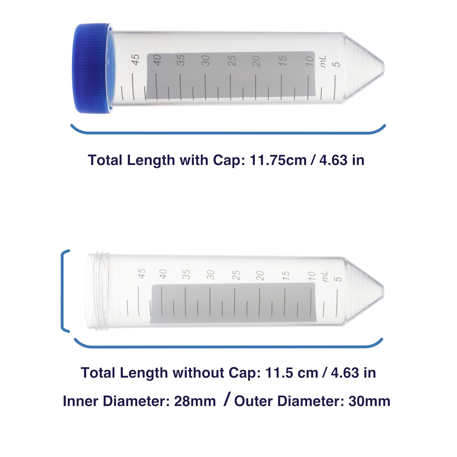 50mL Screw-Cap Conical Centrifuge Tubes, Sterile Transparent Test Tubes with Printed Graduation and Write-on Spot