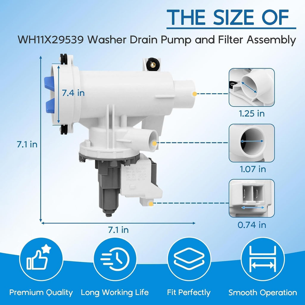 OEM WH11X29539 WH11X39237 Washer Drain Pump Filter Assembly for GE