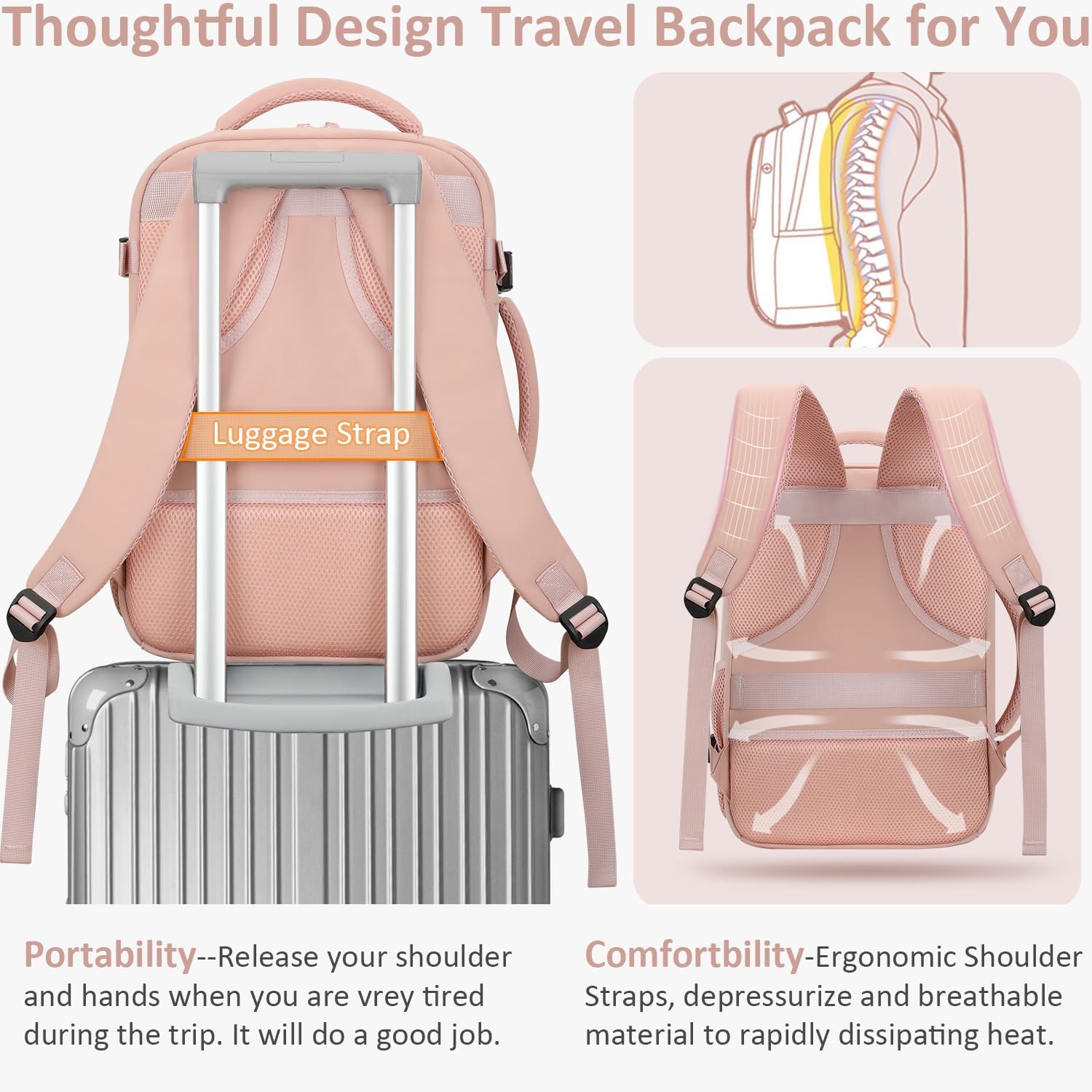 Carry on Backpack for Women TSA Approved 15.6 Inch Travel Laptop Backpack for Women Travel Essentials Womens Travel