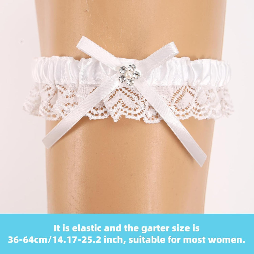 Wedding Garter for Bride, White Lace Bridal Garter with Bow Stretch Leg Strap Elegant Wedding Accessories Prom