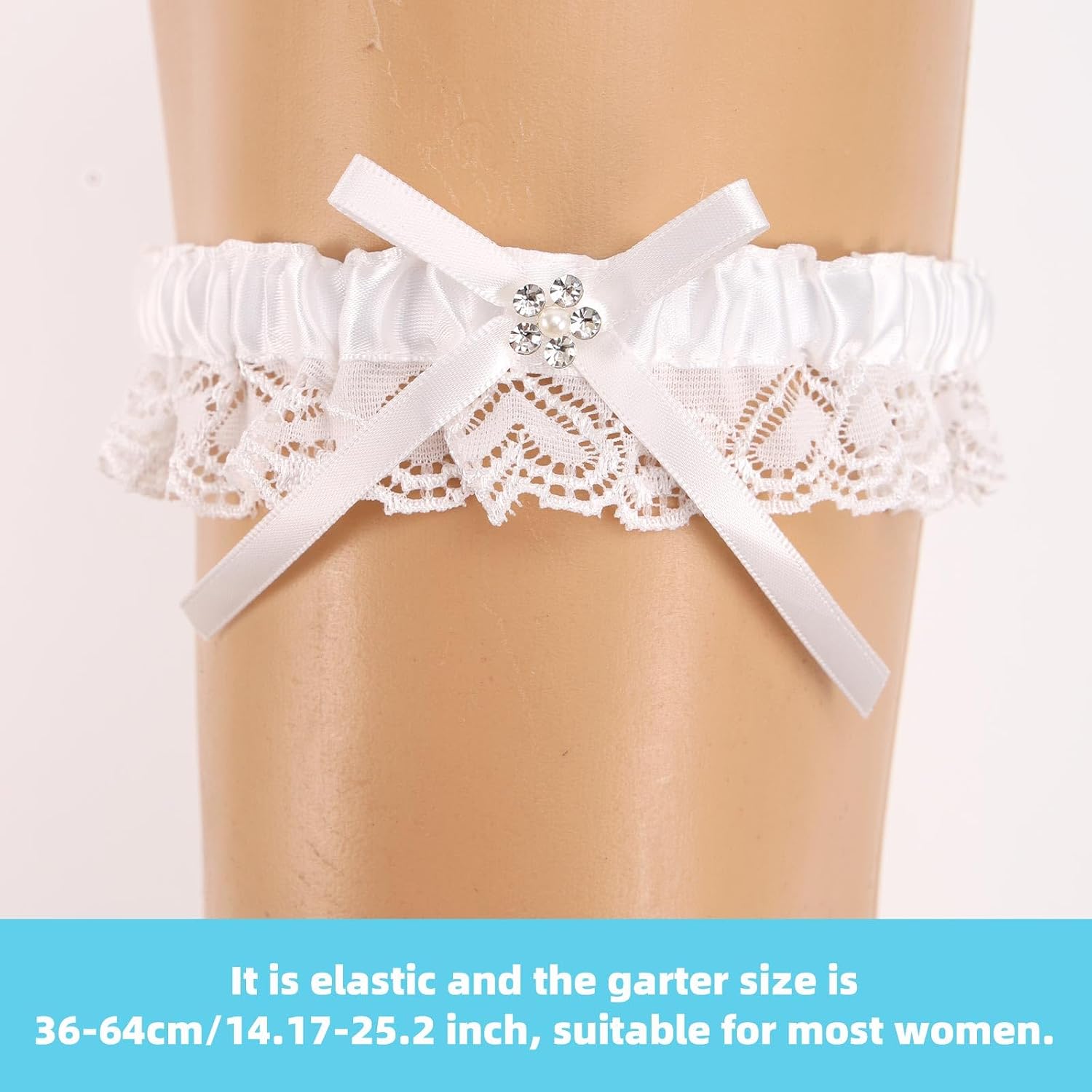 Wedding Garter for Bride, White Lace Bridal Garter with Bow Stretch Leg Strap Elegant Wedding Accessories Prom