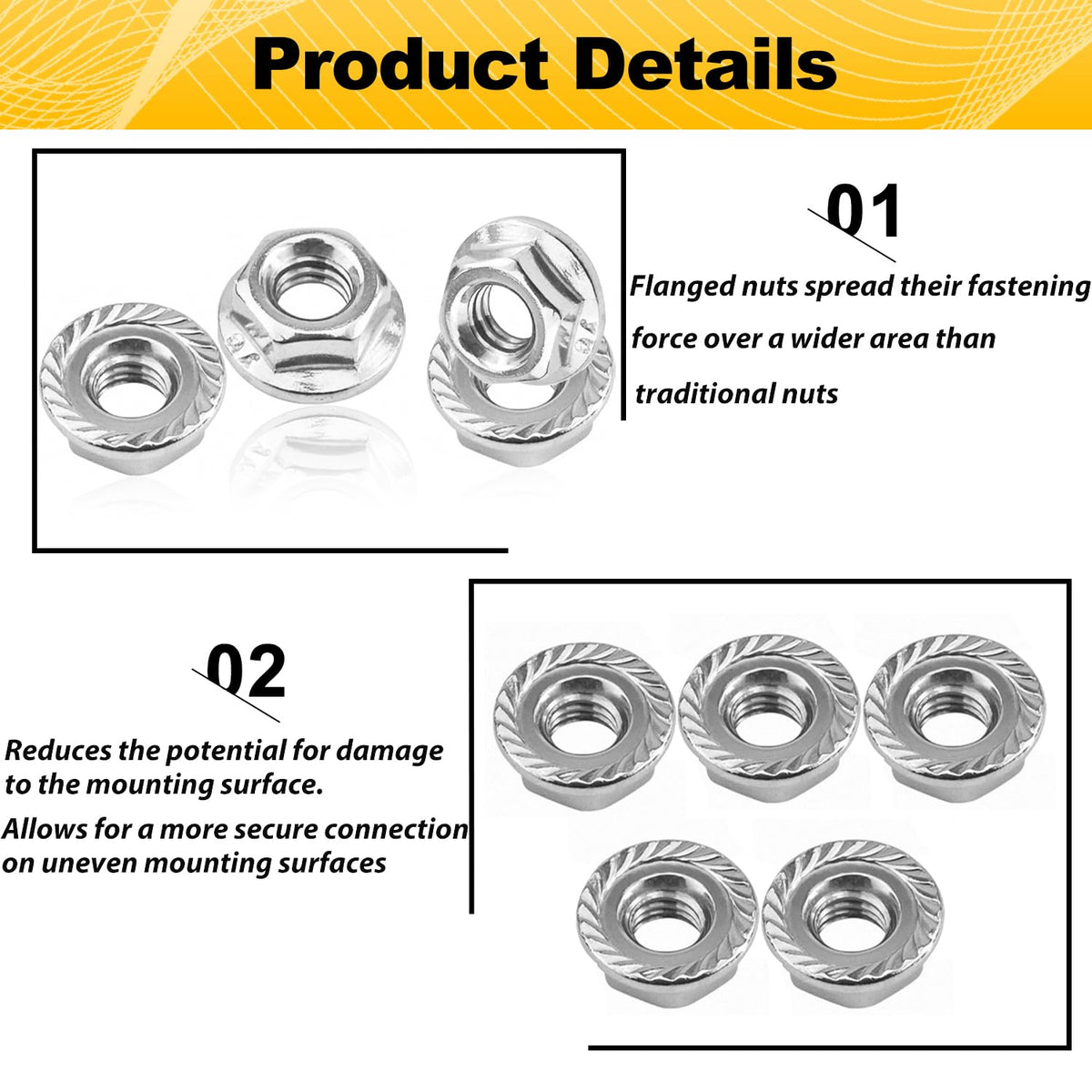55 Pack M6 Serrated Flange Hex Nuts for DIY Home Mechanism