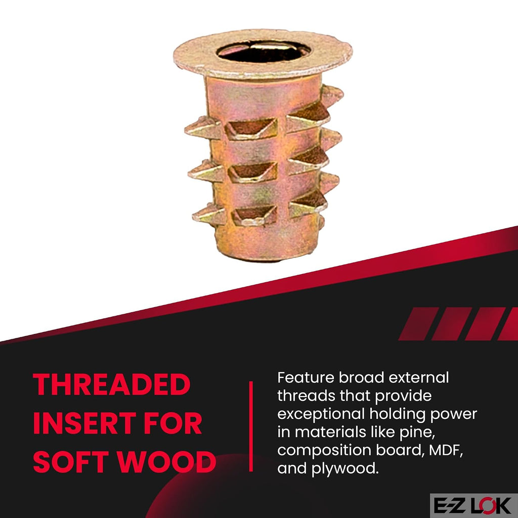 E-Z LOK Hex Thread Insert for Soft Wood, Flanged, 10-24, 13mm, 50 ct