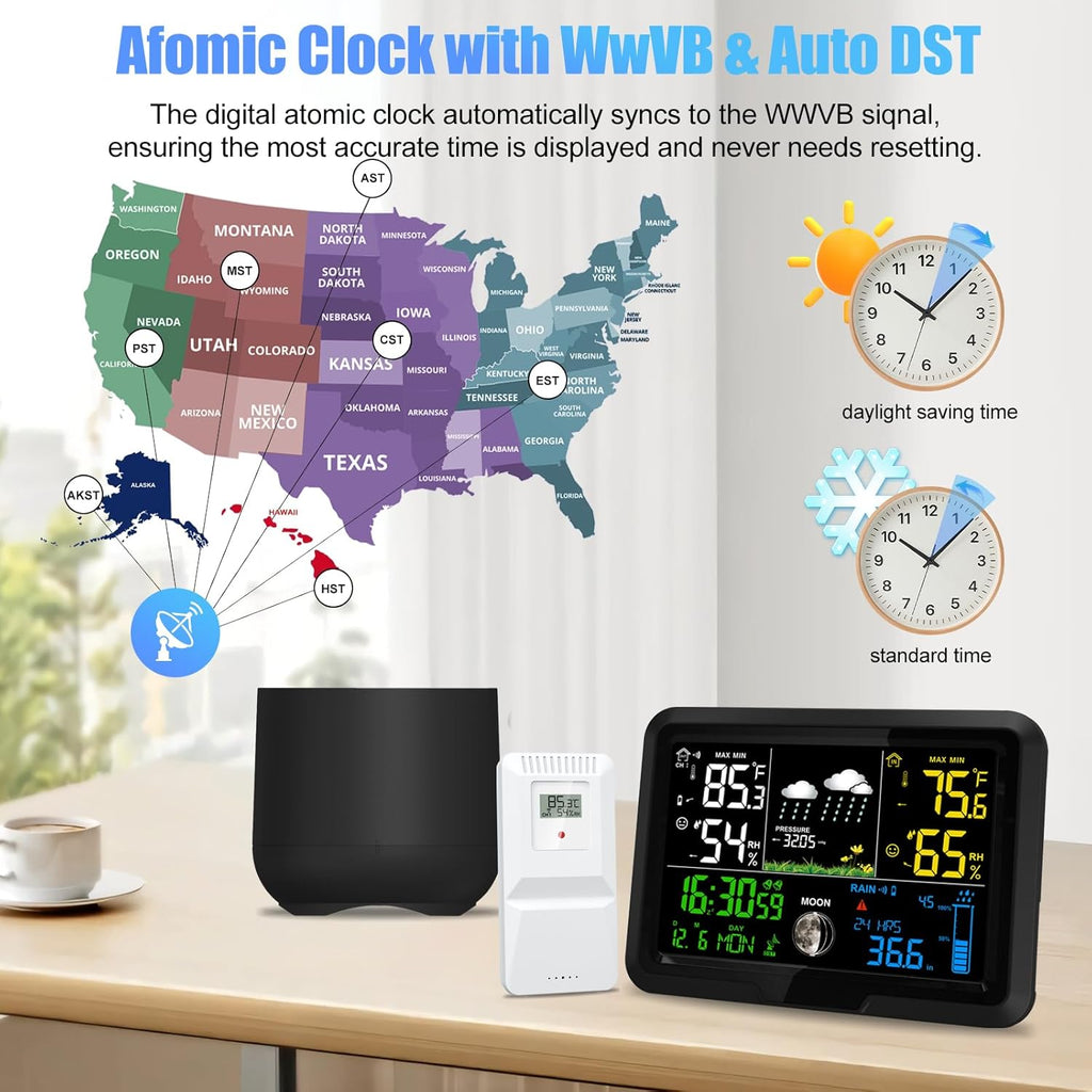 Digital Wireless Rain Gauge Outdoor, Home Weather Station Wireless Indoor Outdoor with Self-Emptying Rain Gauge