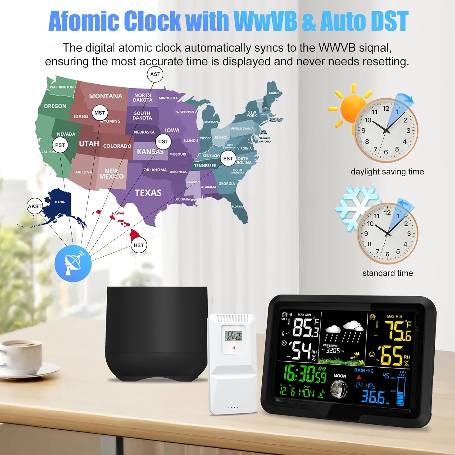 Digital Wireless Rain Gauge Outdoor, Home Weather Station Wireless Indoor Outdoor with Self-Emptying Rain Gauge