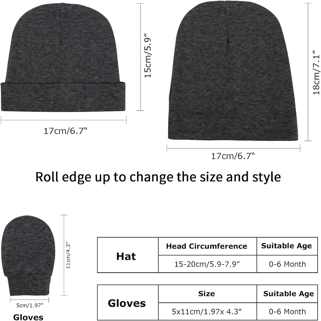Newborn Baby Hats and Mittens Set Infant Beanie Cap Toddler Gloves Newborn Hospital Hats for Baby Boys Girls Kid 0-6