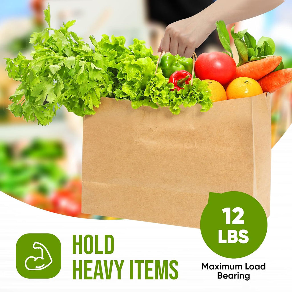 Kraft Paper Bags with Handles, 50 Pack Large Brown Heavy Duty Bags | 16x6x12 Inches, Bulk Shopping and Retail Bags
