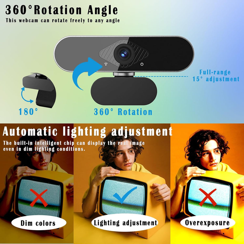 1080P Webcam for PC/Laptop, USB Webcam with Microphone, Noise Cancellation, Support Beauty, Plug & Play with Auto