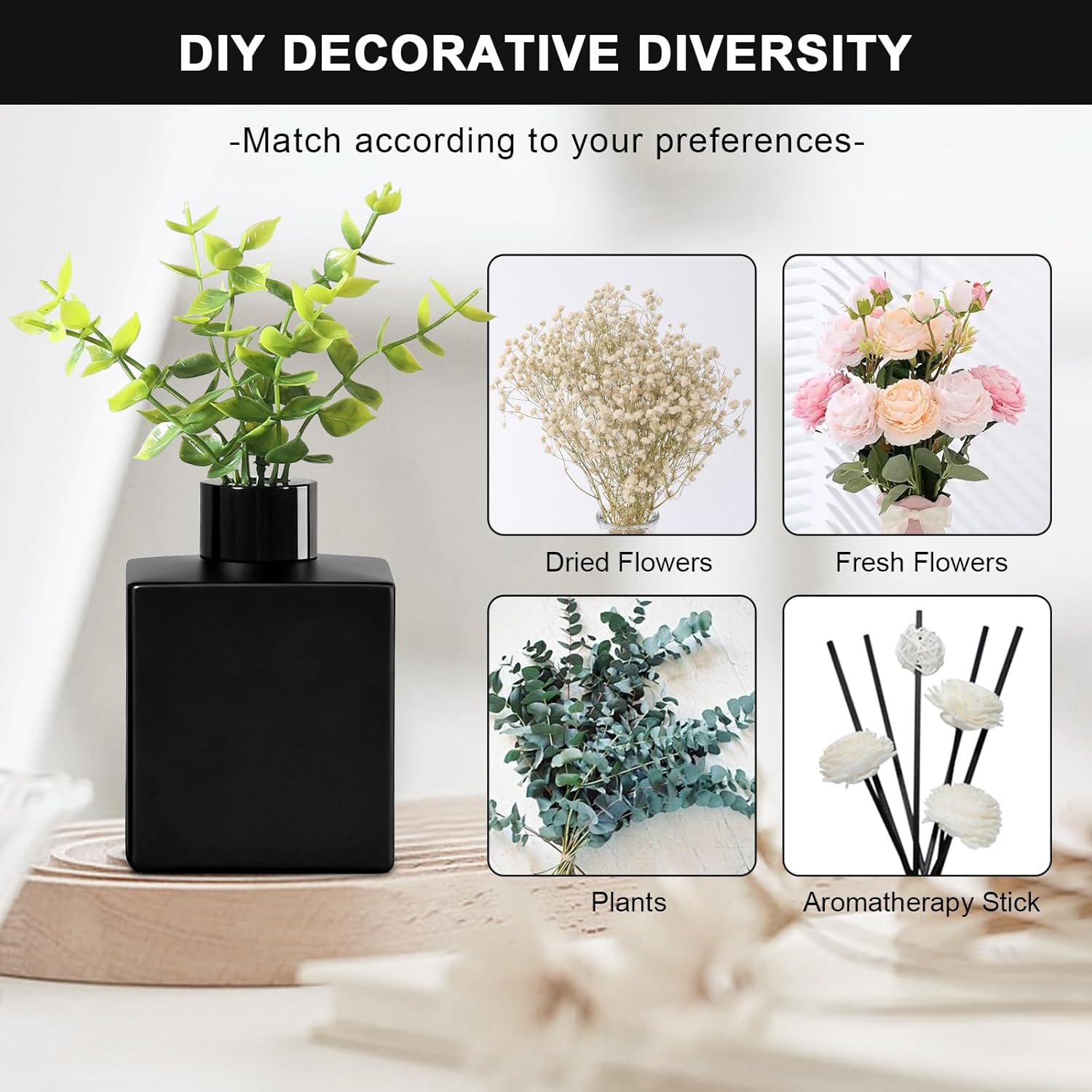 Modern Kitchen Soap Dispenser Set with Wood Tray, Black Glass Soap Dispenser with Pump, Decorative Hand and Dish Soap