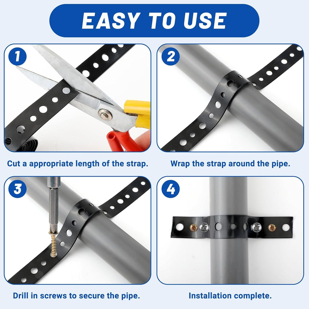 5 Rolls Black Metal Strapping with Holes, 3/4 Inch X 10 Feet 24 Gauge Galvanized Pipe Hanger Strap, Flexible Trimming
