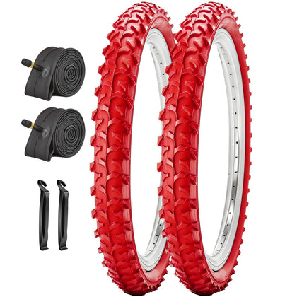 Color Tires 18x2.125 26x2.125 Mountain Bike Tires and Tubes Red or Blue 2 Pack Bicycle Tyres with 32MM AV Vavles
