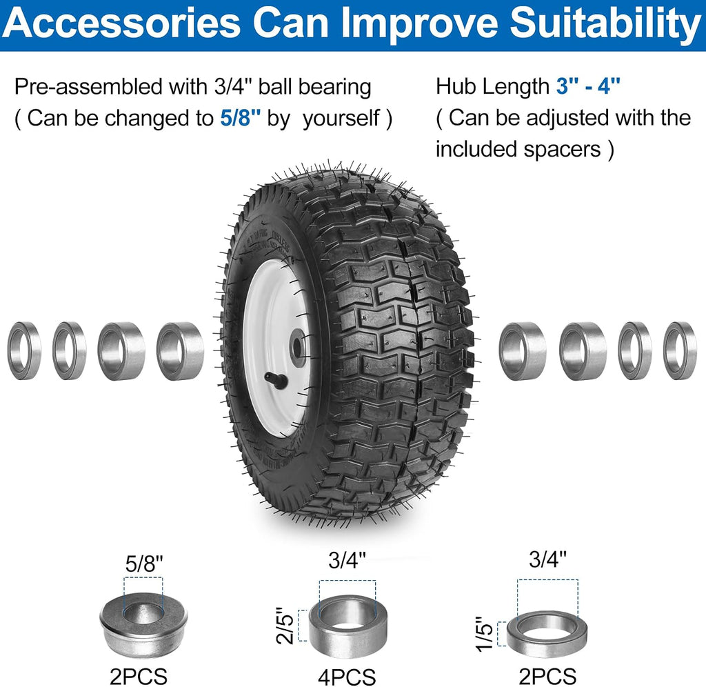 13x5.00-6 nhs Lawn Mower Tire and Wheels Tubeless with 3/4" 5/8" Bearings, 13x5x6 Zero Turn Mower Front Tires for