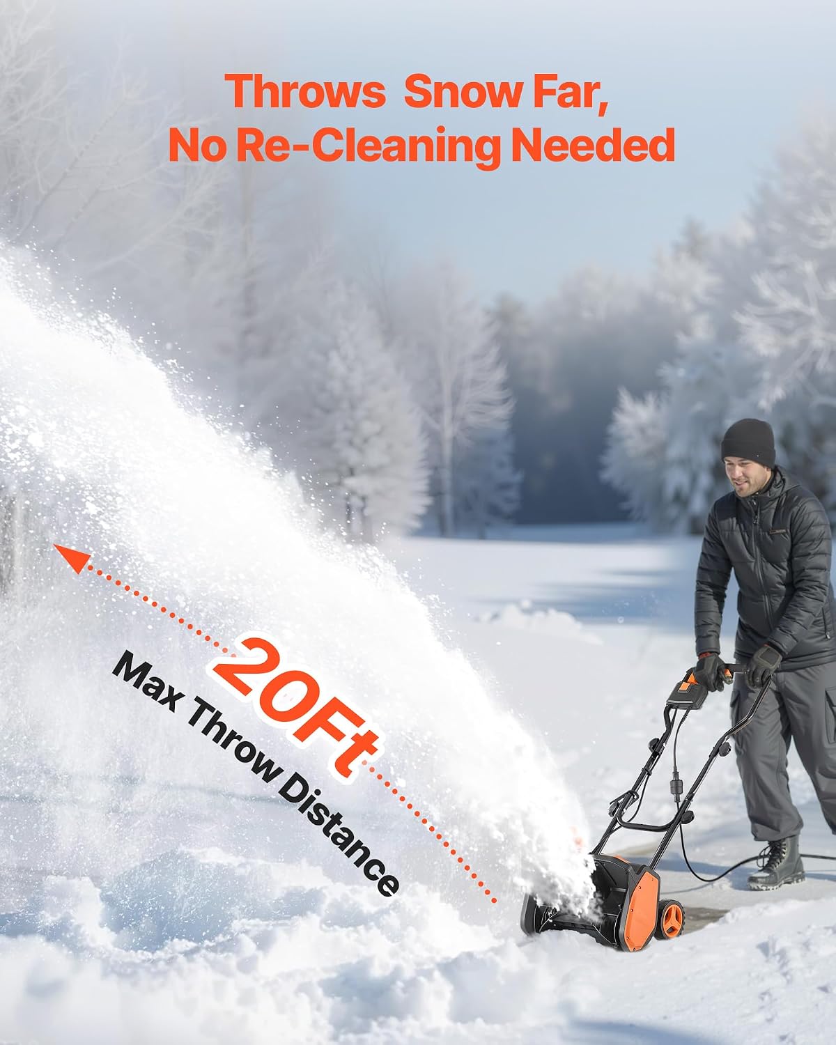Corded Electric Snow Shovel, 12A 17 inch Snow Shovel, 60° Adjustable Chute, 20 ft Throwing Distance, Snowthrower with