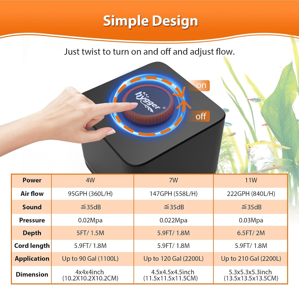 Strong Aquarium Air Pump for Medium Large Fish Tank, Hydroponic Systerm, Household Commercial Use