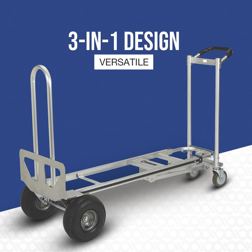 3-in-1 Aluminum Hand Truck and Platform Cart, 550-Lb. Upright | 770-lb. platform capacity, 10in. pneumatic wheels