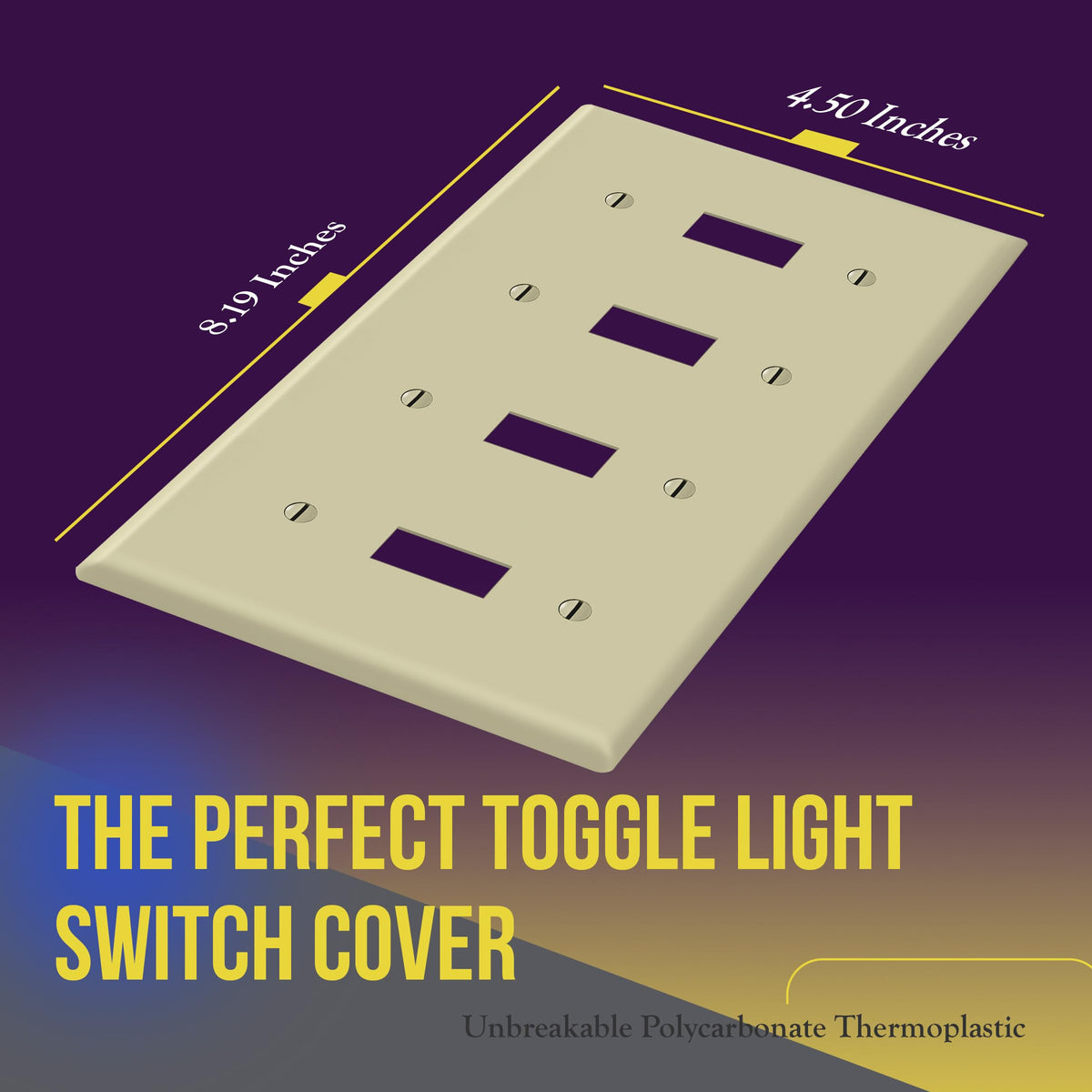 ENERLITES Quad Toggle Light Switch Wall Plate Cover, 4-gang, 1 Pack, Ivory
