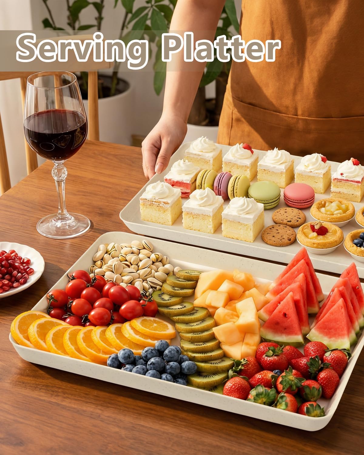 8PCS Ivory Wheat Straw Plastic Serving Trays for Party Wedding