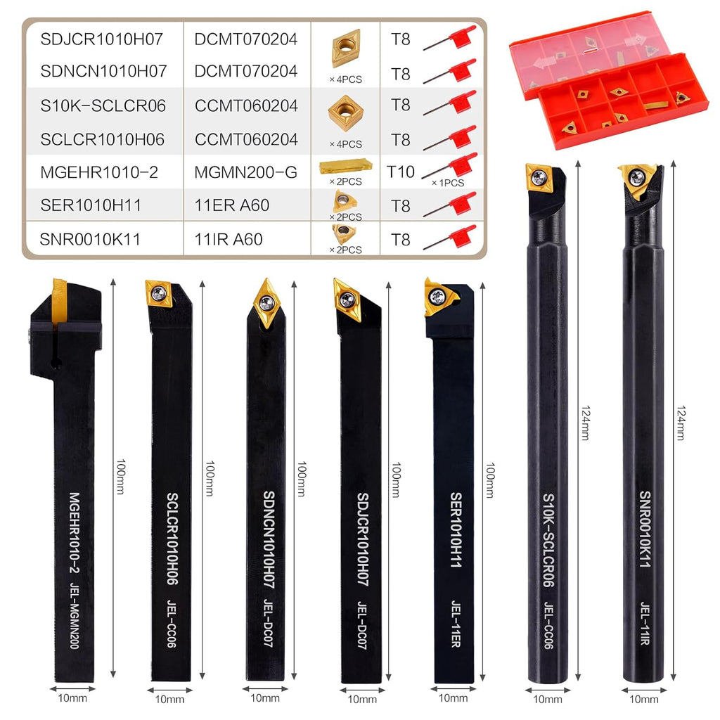 Indexable Lathe Turning Tool 21Pcs Kit 3/8" (10mm) Shank for Metal