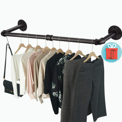 Clothes Rack Wall Mount with 3 Hooks, 36''L Clothing Bar for Wall, Industrial Pipe Clothes Rod, Heavy Duty Iron