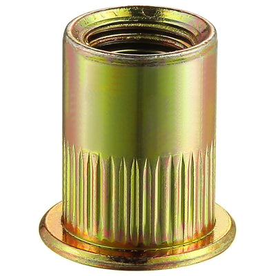 200Pcs Rivet Nut M3 Metric Yellow Zinc Plated Finish Flat Head Rivnut Threaded Insert Nut Knurled Body