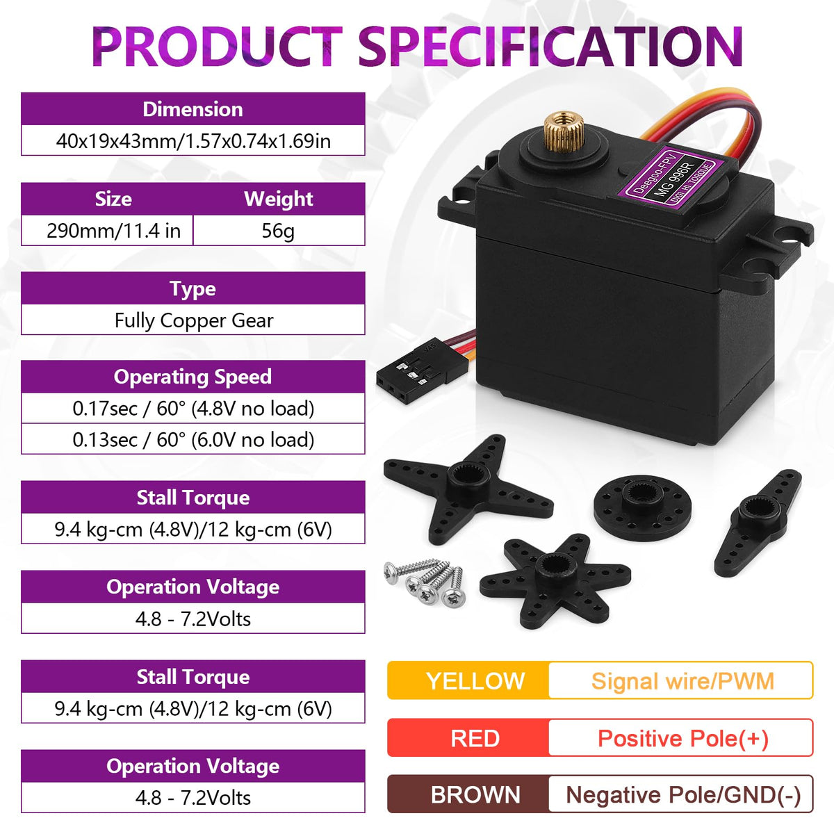 Deegoo-FPV MG996R Full Copper Gear Digital Servos, 4-Pack