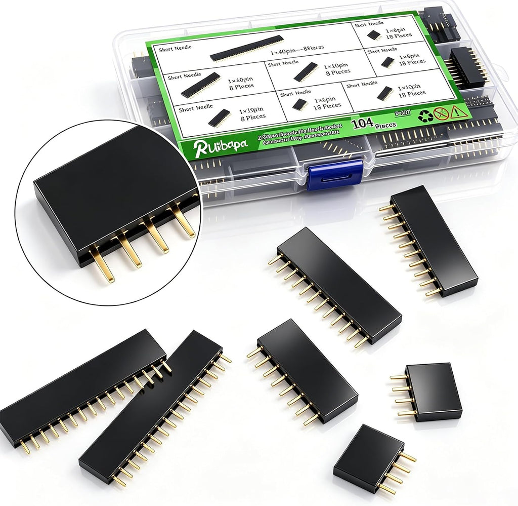 104PCS 2.54mm Male and Female Pin Header Connector Assortment Kit