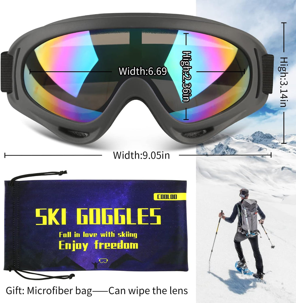 Ski Goggles, 2 Pack Snow Goggles Snowboard Goggles for Men Women Kids | UV Protection Foam Anti-Scratch Dustproof