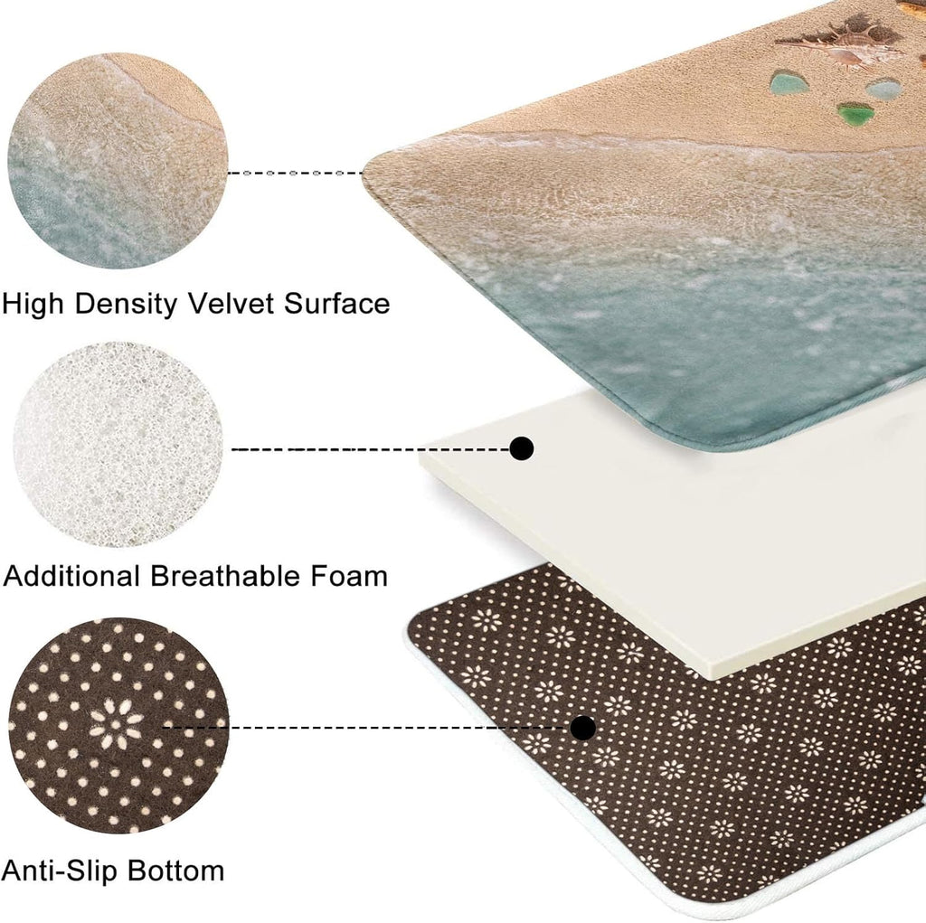 Beach Starfish Sea Shell Ocean Bathroom Rug Mat Set of 2, Washable Cover Floor Rug Carpets Floor Bath Mat Bathroom