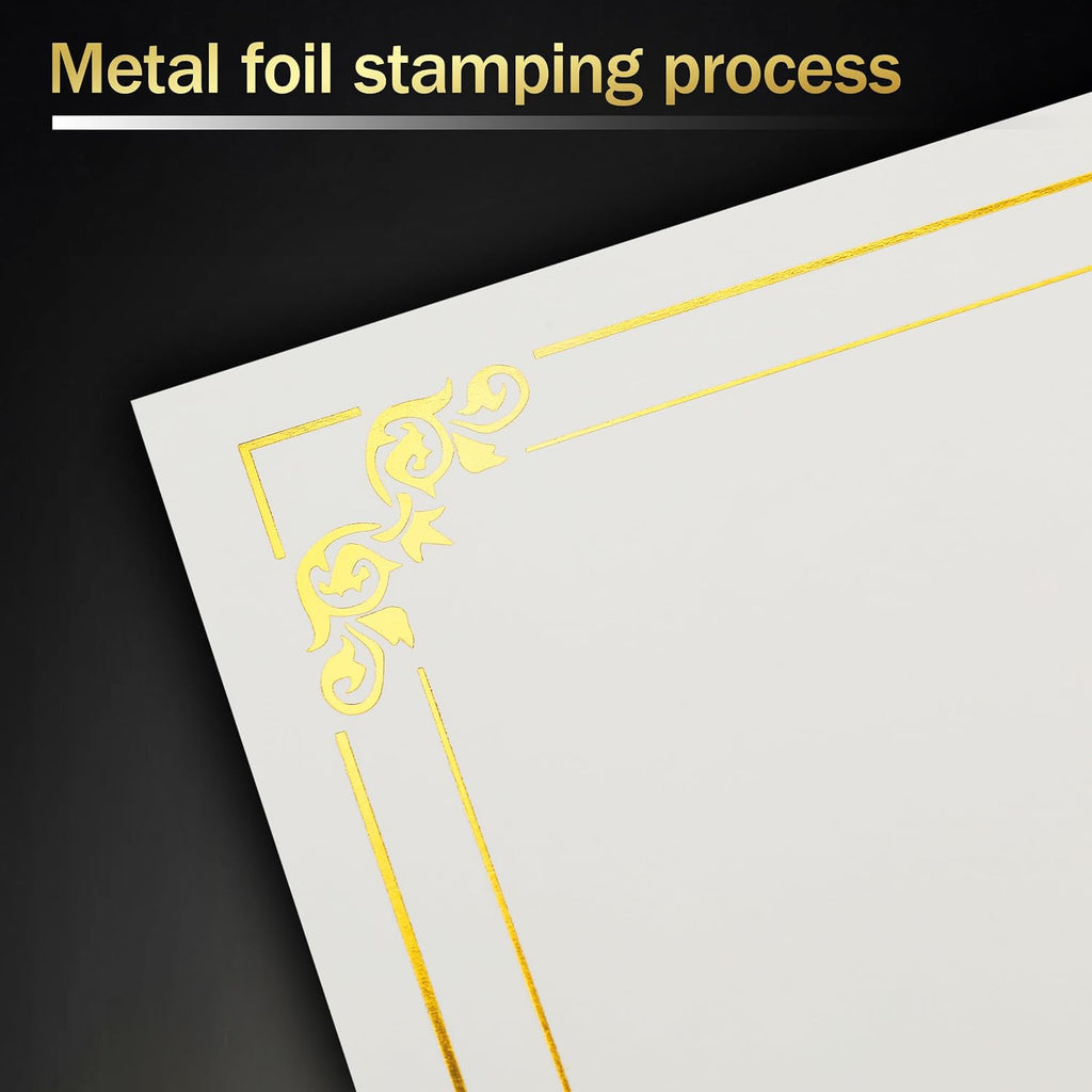 50 Sheets Gold Foil Border Certificate Paper 8.5 x 11 Printable | Smooth heavyweight paper,Ideal for diplomas &