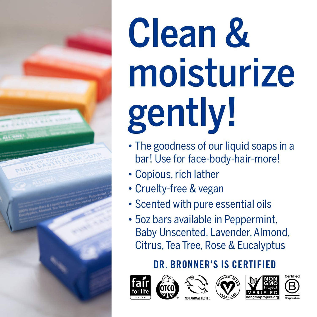 Pure-Castile Bar Soap for Men & Women, 5 oz, Variety 8-Pack