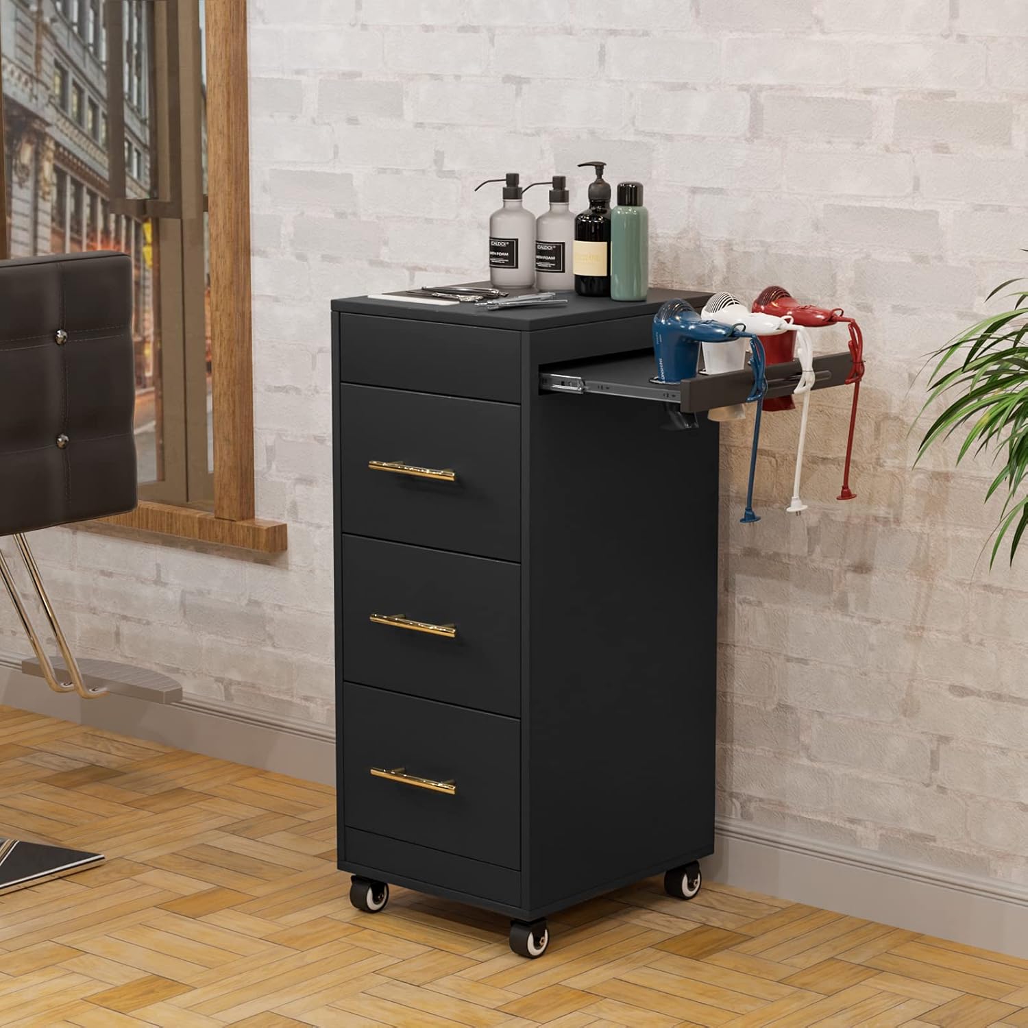 Salon Trolley Cart with Wheels, Wooden Hair Storage Cabinet, Stylist Cart Mobile Hairdressing Barber Station for
