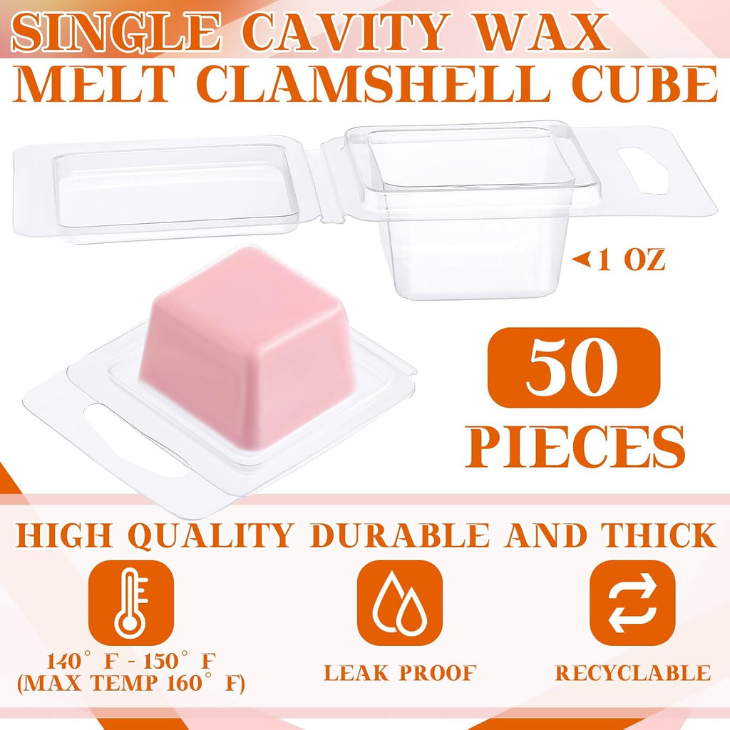 Wax Melt Molds Clear Empty Plastic Wax Melt Clamshells Container Pet Single Cube 1 oz Candle Molds for DIY Chocolates