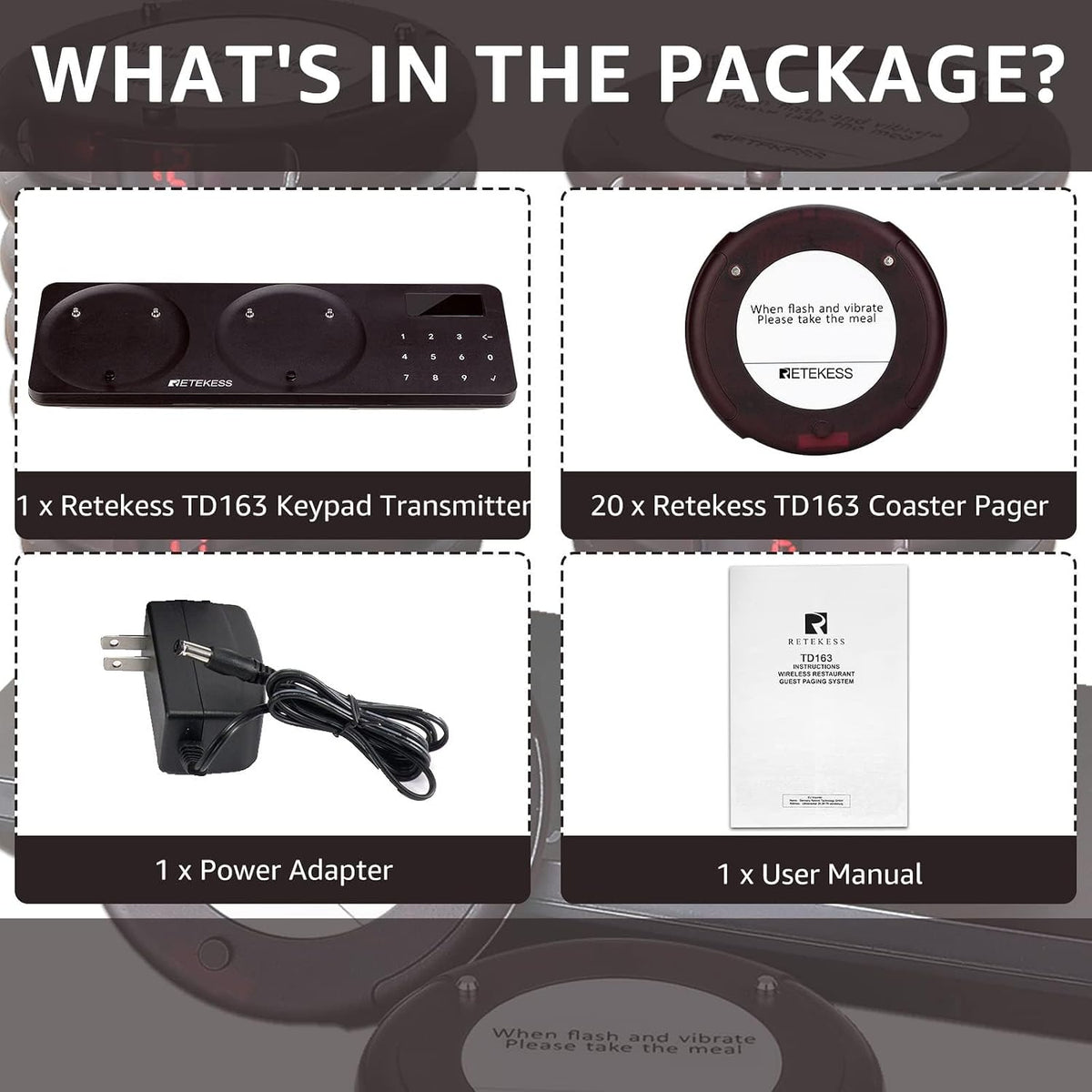 TD163 Coaster Pager System, Pagers for Restaurants, 20 Beepers