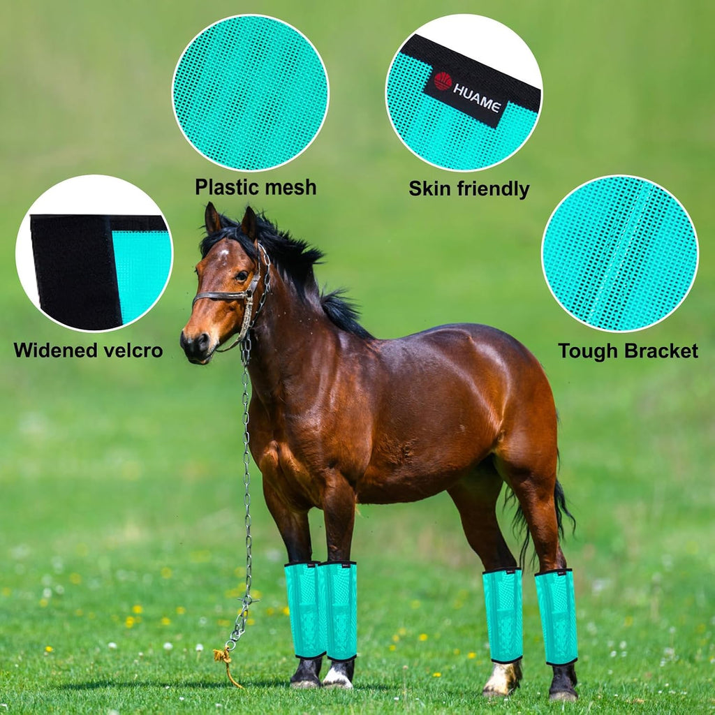 Horse Fly Boots, Breathable Mesh Protection Set of 4, Comfortable Horse Leggings, Breathable Mesh Design, Equine
