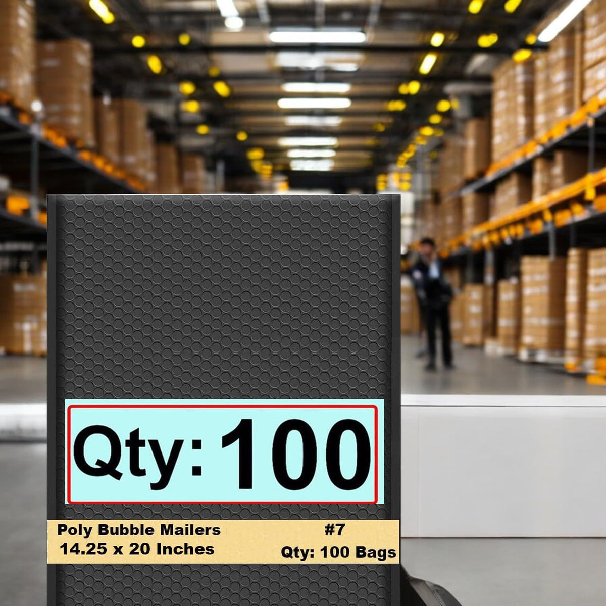 14.25x20 Inch Black Poly Bubble Mailers 100 Pack (#7), Extra Large Padded Shipping Envelopes, Self-Seal Waterproof