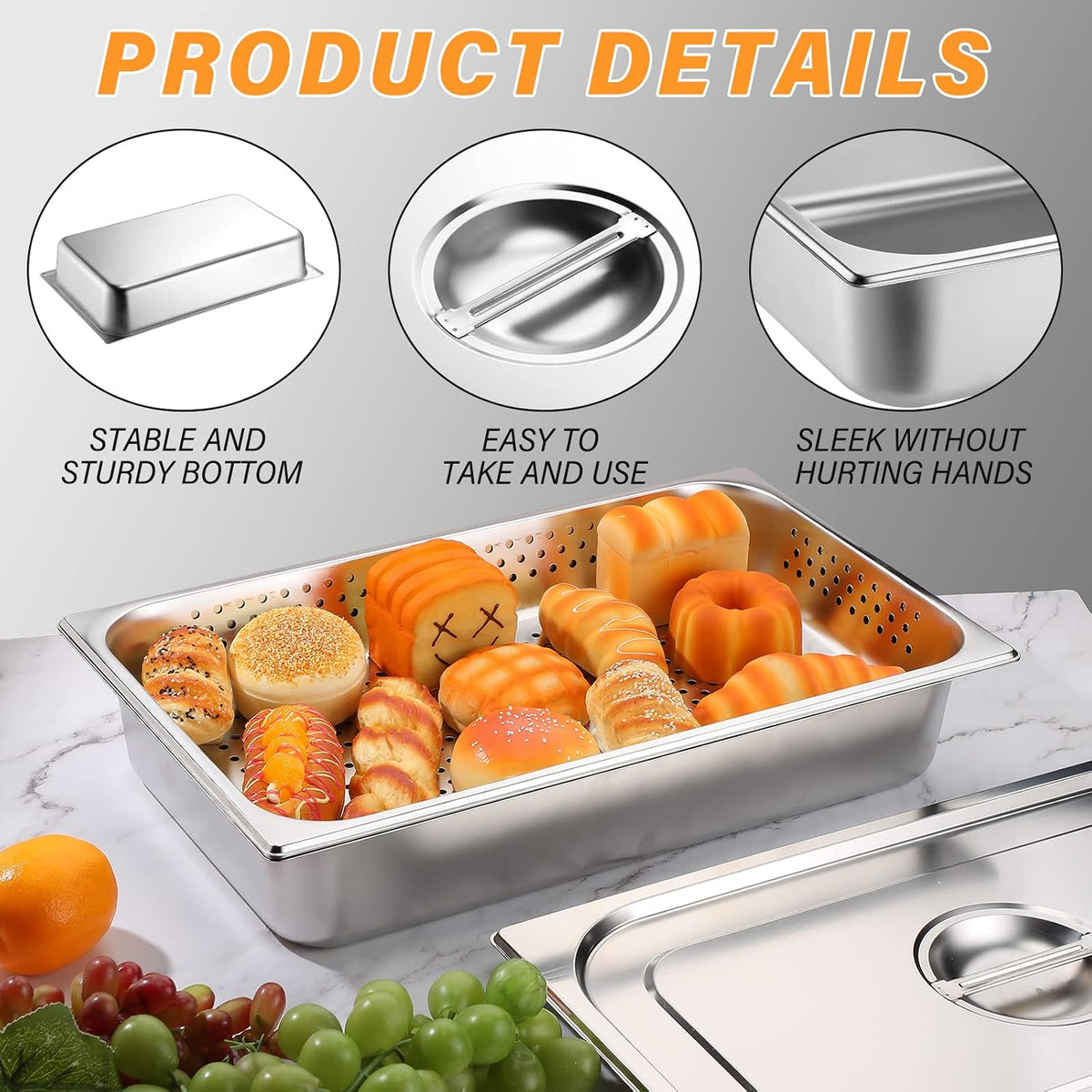 3 Pack Full Size Hotel Pan with Lid, 2.6 Inch, 4 Inch
