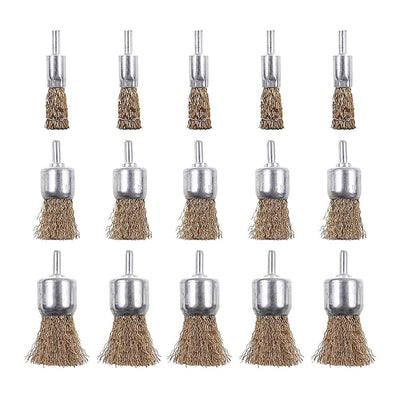 Rocaris 15 Pack 3 Sizes Brass Coated Wire Brush Wheel & Cup Brush Set