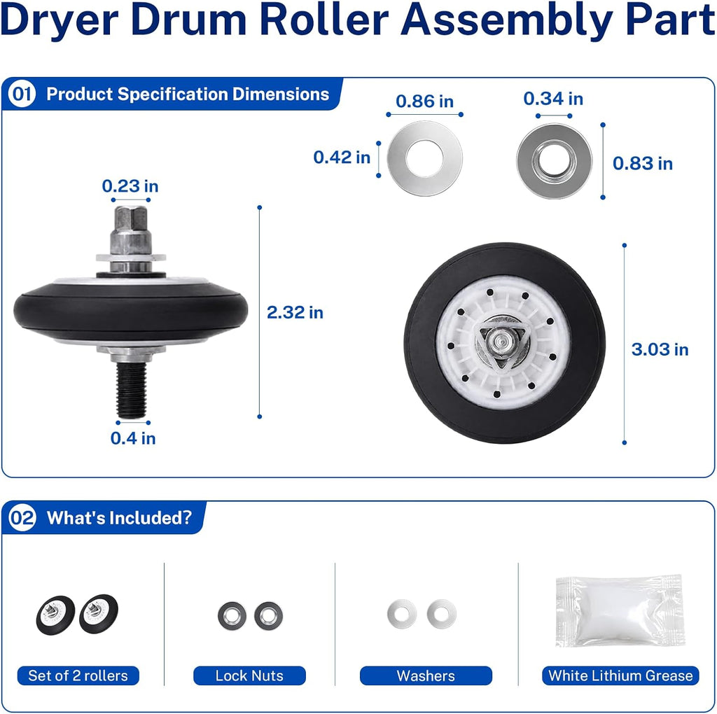 4581EL2002C Dryer Drum Roller Assembly - Pack of 2