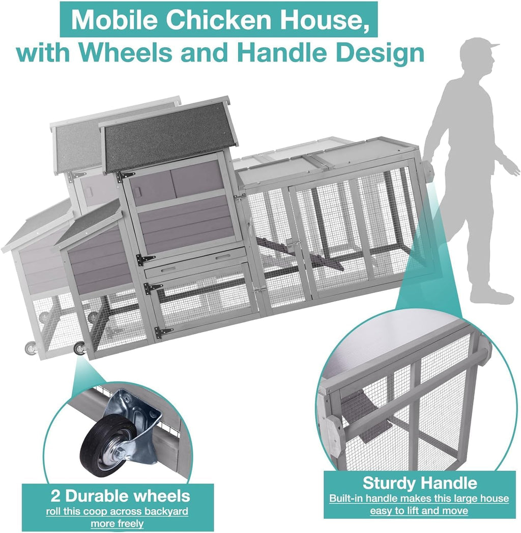 Chicken Coop for 2-4 Chickens,Outdoor Chicken House with Wheels, Nesting Box, Leakproof Pull-on Tray and UV-Resistant