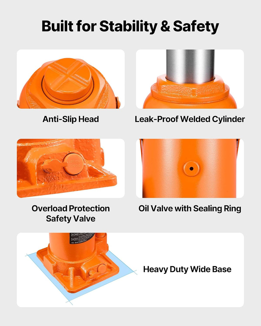 Hydraulic Bottle Jack, 20 Ton/44092 LBS All Welded Bottle Jack, 7.5-14 inch Lifting Range, with 3-Section Long Handle