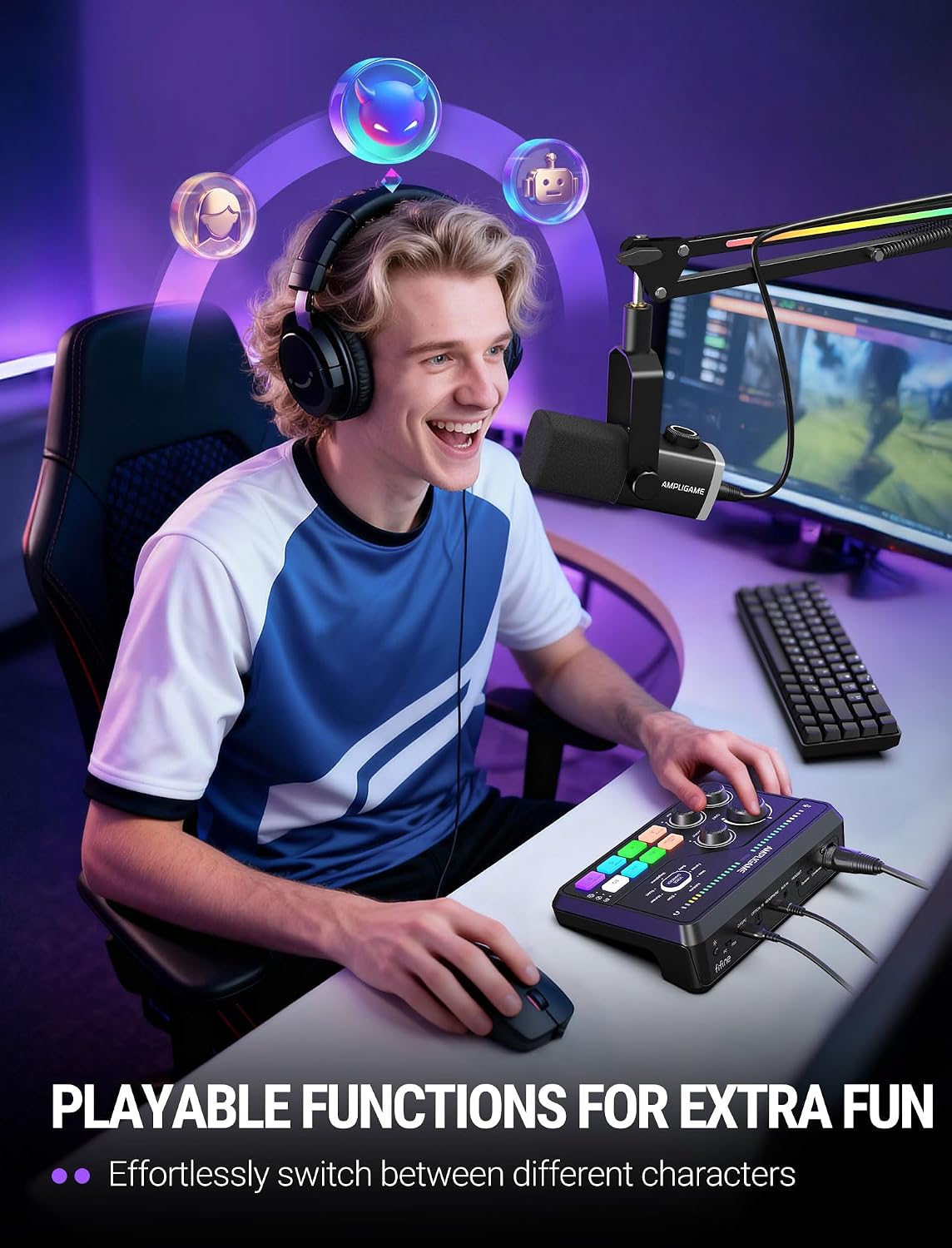 SC8 Gaming Audio Mixer for Live Streaming with 7.1ch Surround sound