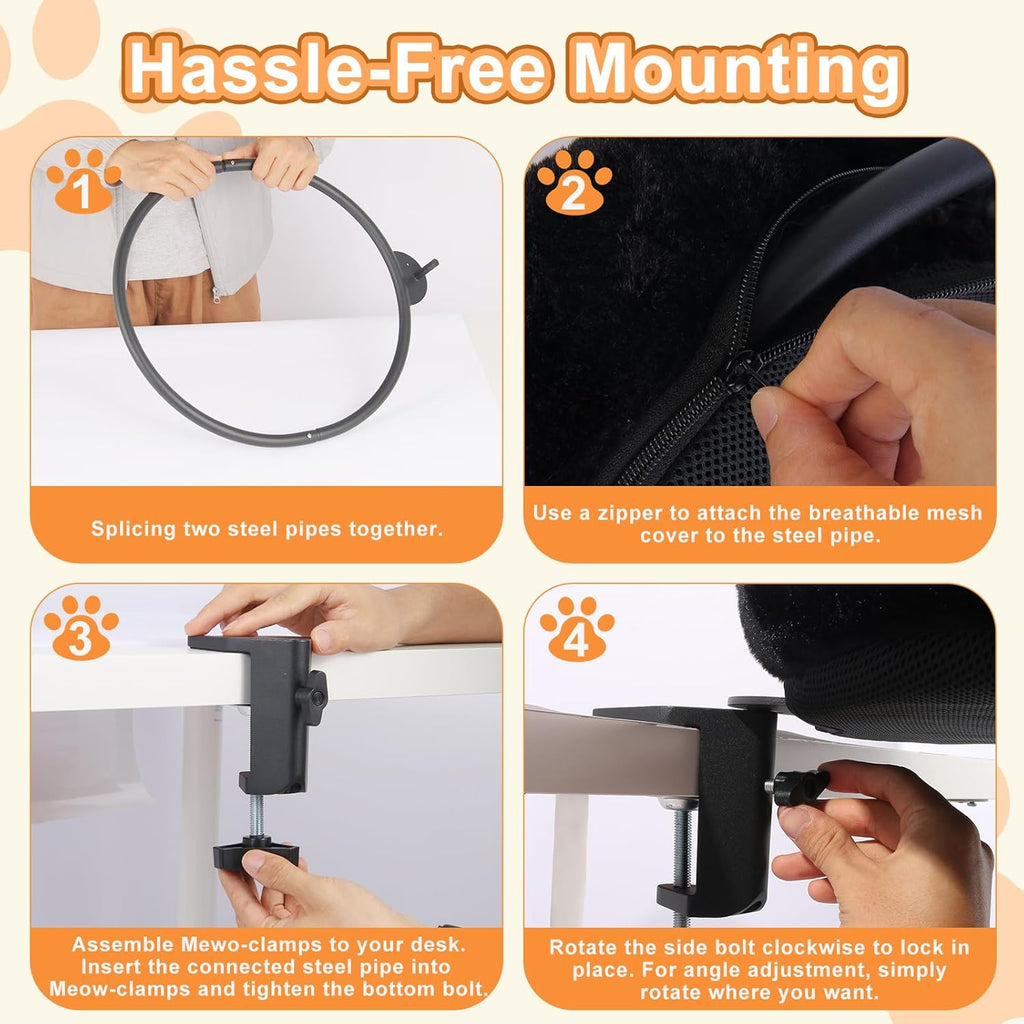 Cat Desk Bed - Ergonomic cat Desk Perch Clamp for Remote Workers - Quality Desktop Suspended Cat's Bed- Rotating Cats