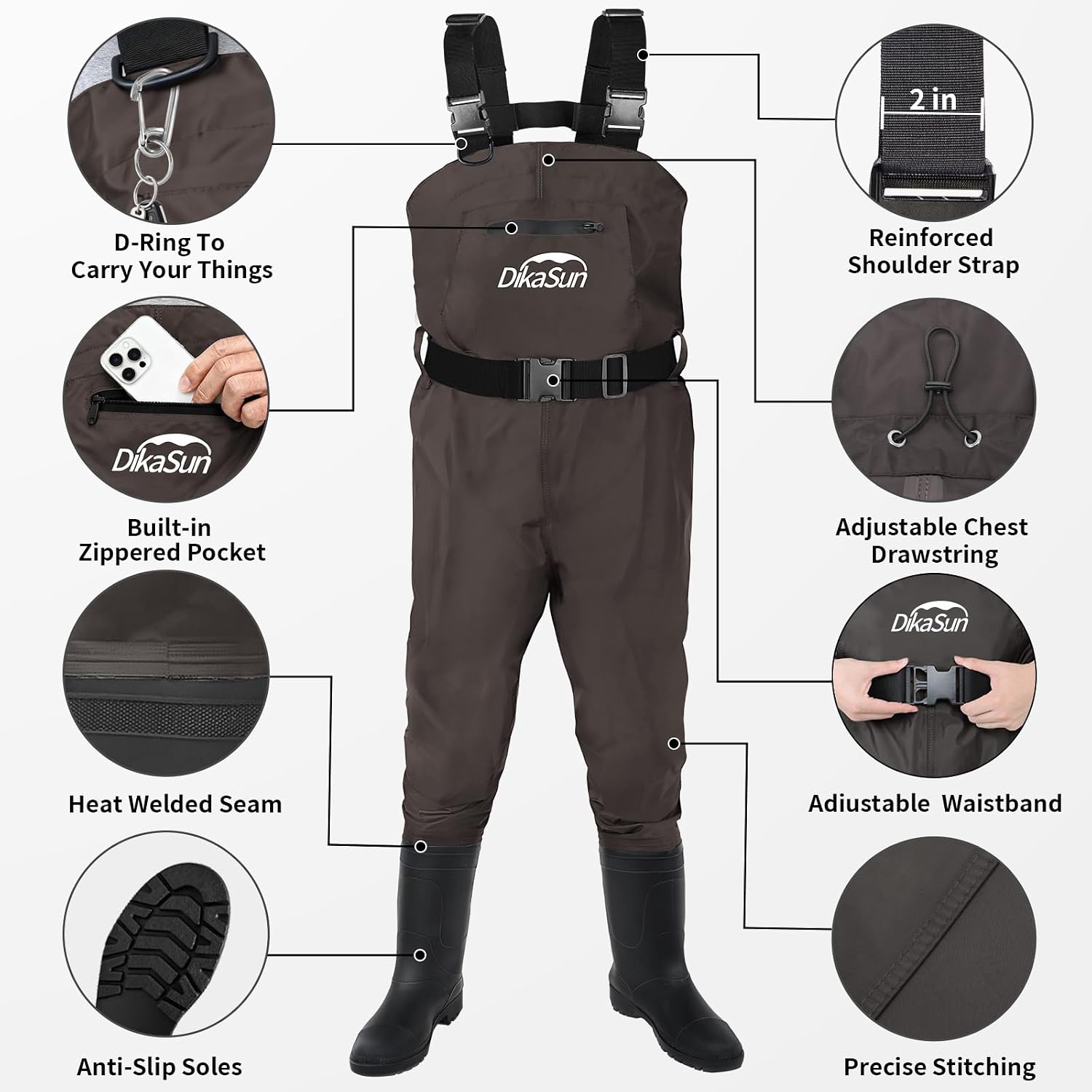 Fishing Waders for Men & Women, Waterproof 2-Ply Nylon/PVC Chest Wader with Boots for Outdoor Sizes 4-13 Bootfoot
