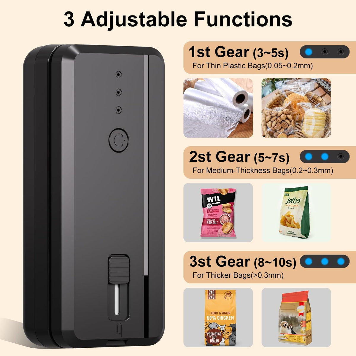 Mini Bag Sealer Rechargeable Plastic Bag Sealer with Magnet &Cutter